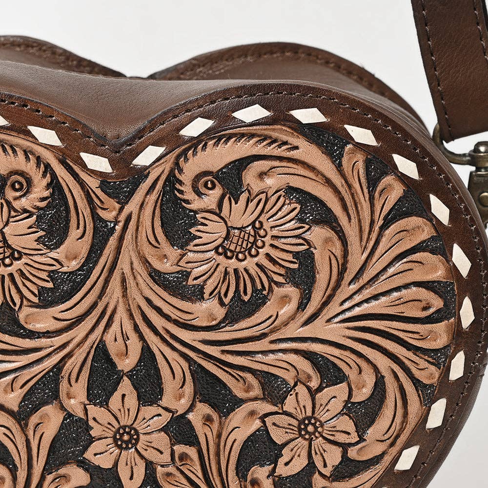 ADBGA430 American Darling Canteen Hand-Tooled Leather Crossbody Bag Western Floral Design: ADBGA430A