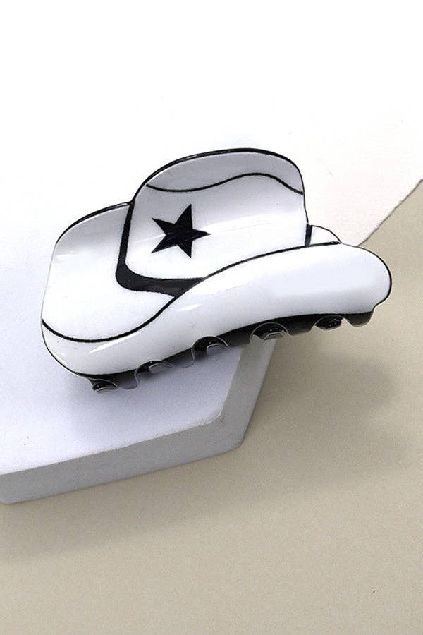 WESTERN COWGIRL BOOT HAIR CLAW CLIPS  40H569: COW WHITE
