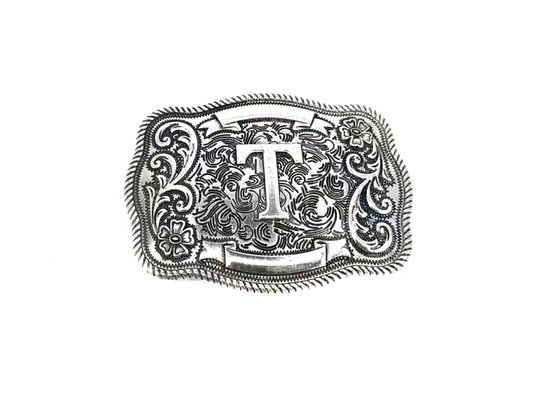 Western Filigree Initial Belt Buckle: T