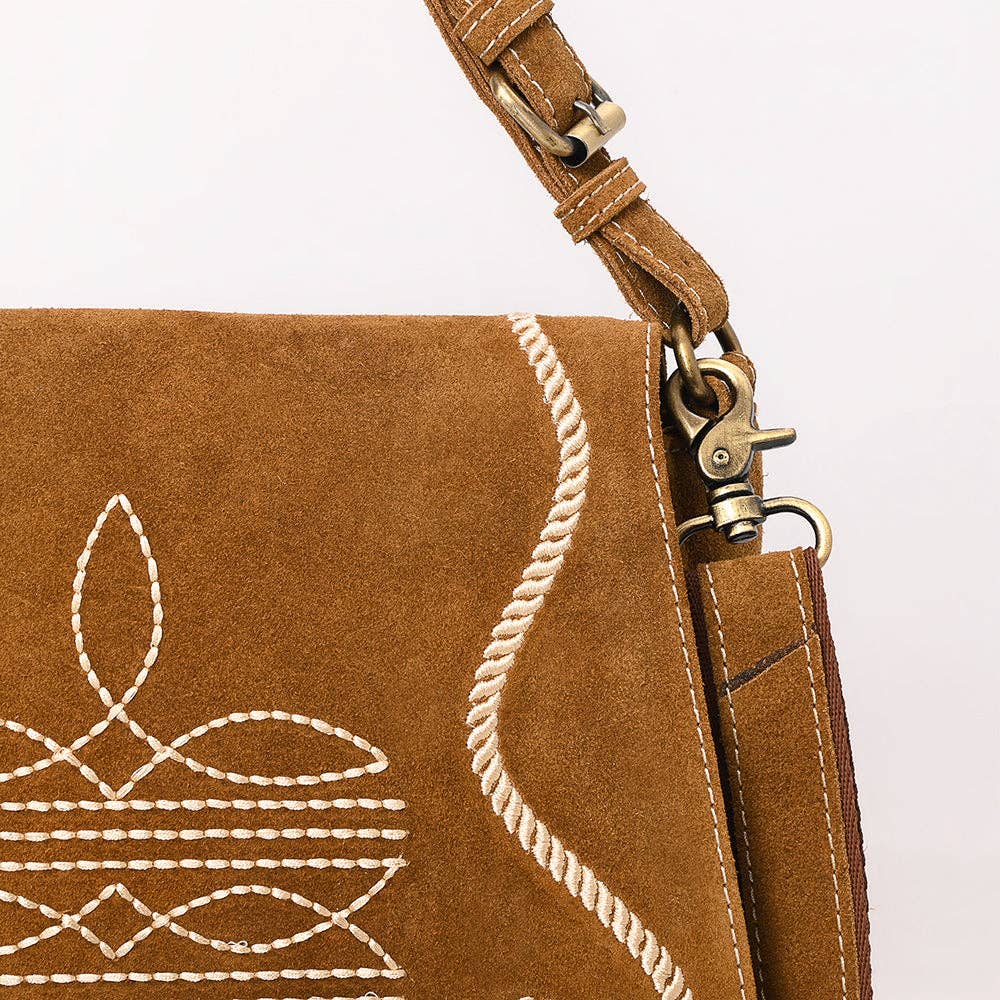 Tan Crossbody Genuine Western Suede Leather women bag: ADBGA670C