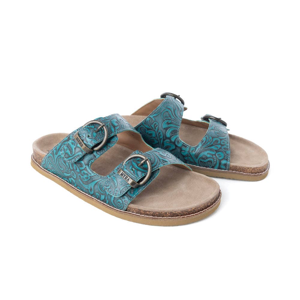 Prairie Wind Embossed Leather Sandals in Western Jade: Western Jade