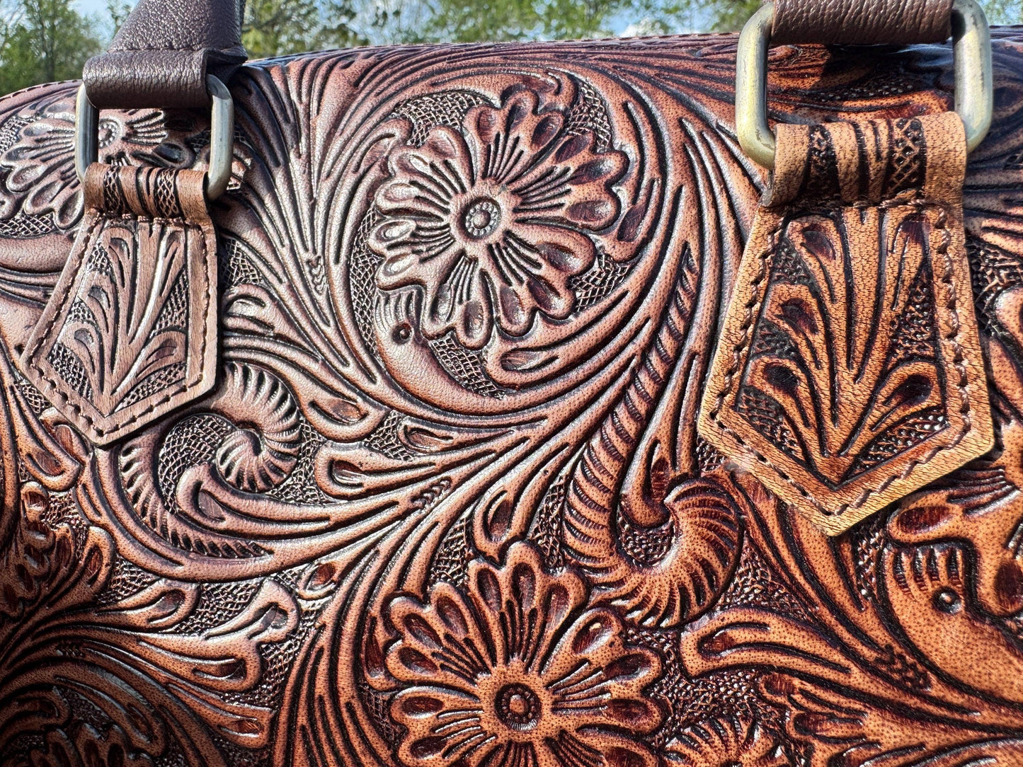 Chestnut Brown Speedy Western Genuine Leather Barrel Bag Purse: Medium