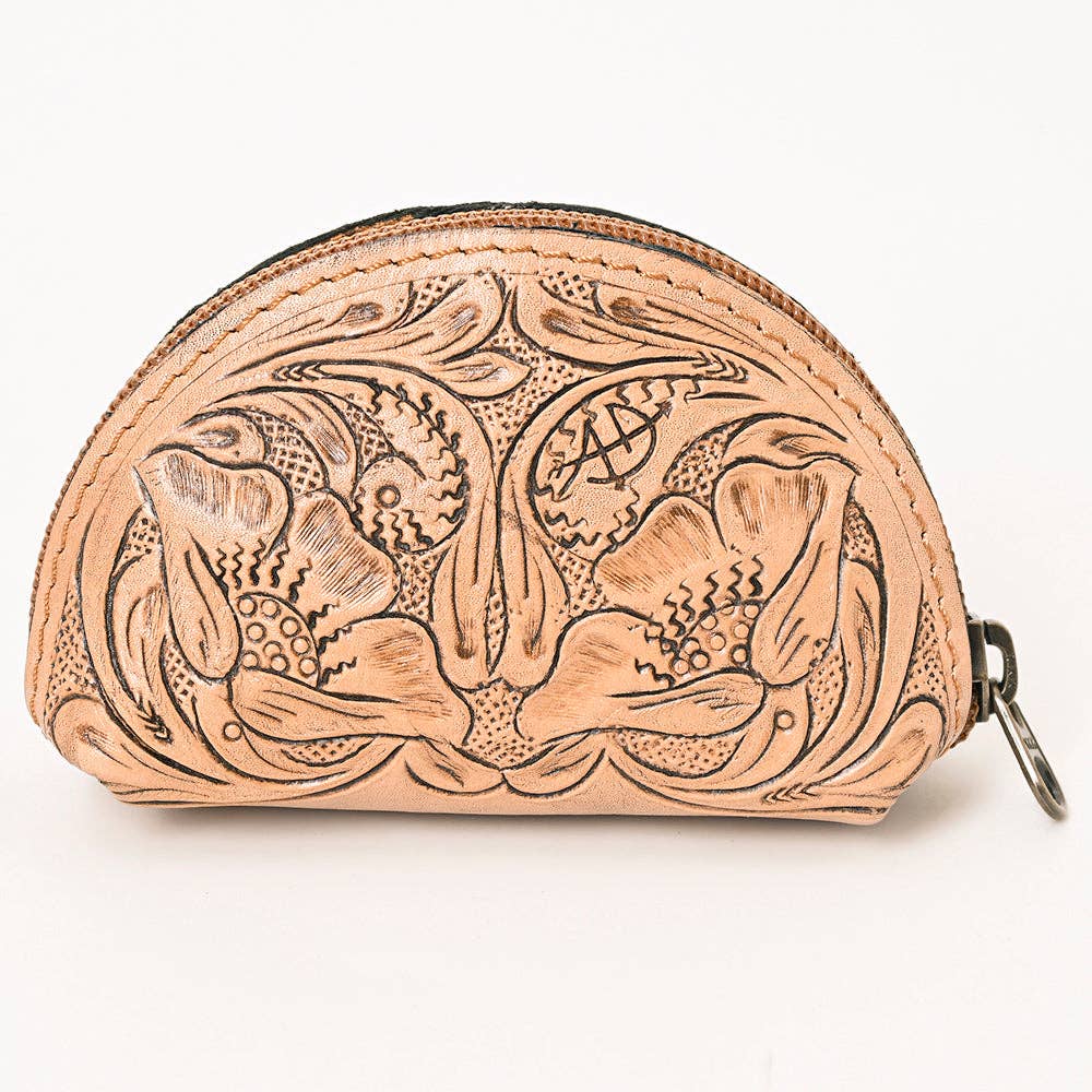 Genuine Western Tooled Tan Leather Coin or Accessory Bag: ADBG1205A