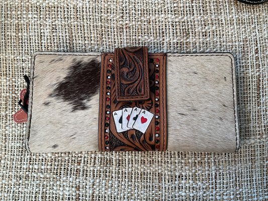 Aces Cowhide with Tooled Leather Wallet:KBG238c