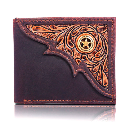 Western Wallets for Men Bifold, Mens Western Billfolds Tooled Leather & Concho