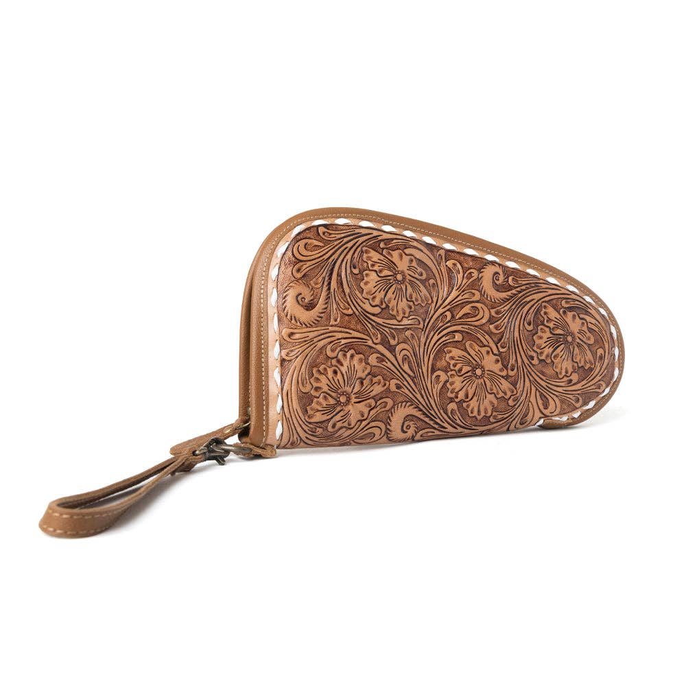 Bronzefall Handtooled Leather Gun Case in Saddle Tan: Saddle Tan