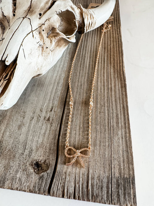 Western Dainty Silver gold Necklace - cowboy boots hat bow: COQUETTE BOW - GOLD