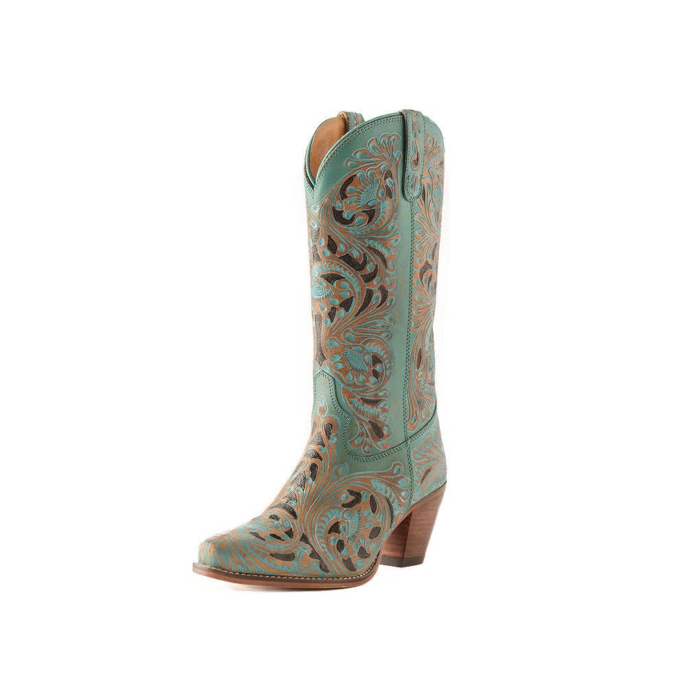 Kasiopeah Hand-tooled Boots in Turquoise: Turquoise / 8