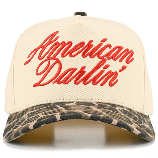 C.C AMERICAN DARLIN' Letter on Two Tone Trucker Hat: Leopard