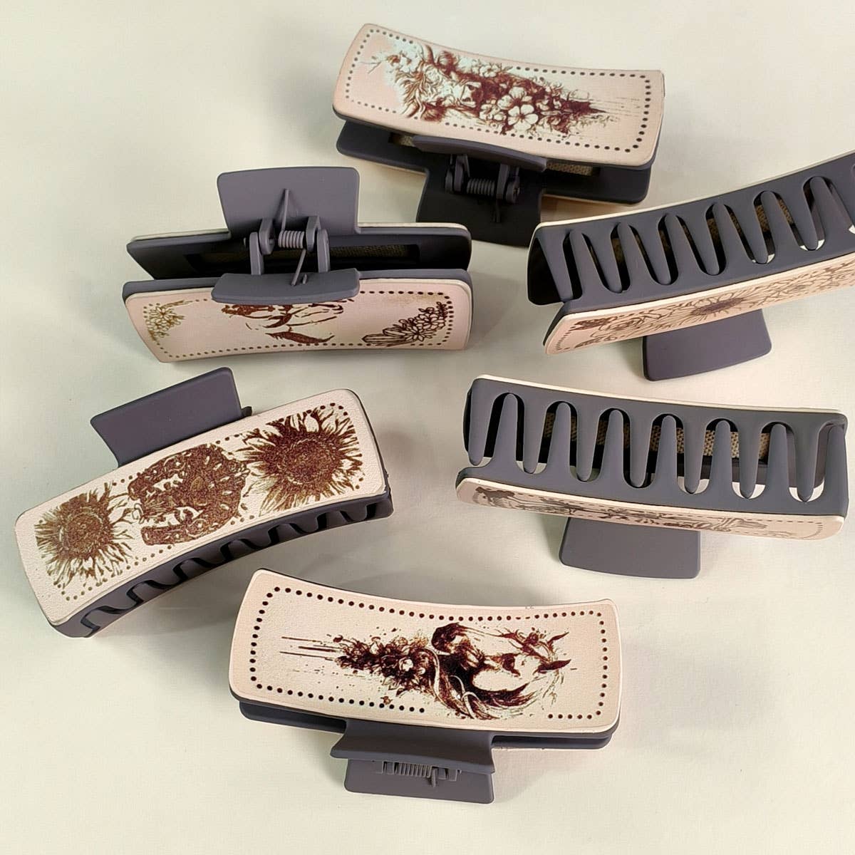 Cactus Print Leather Hair Claw Clip, Western Style_CWAHA0606: TYPE1 / (OS) 3