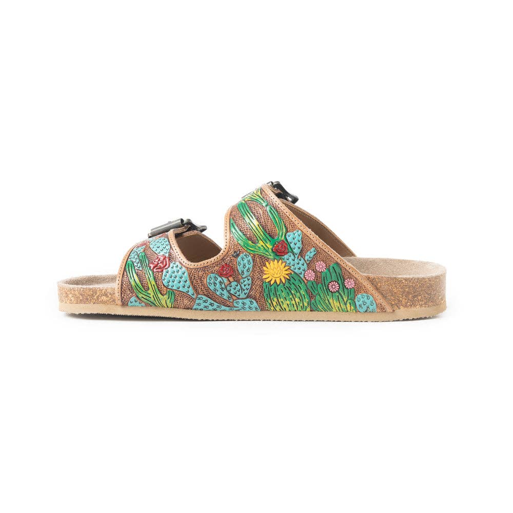 Myra Falling Feather Sandals In Green and Brown