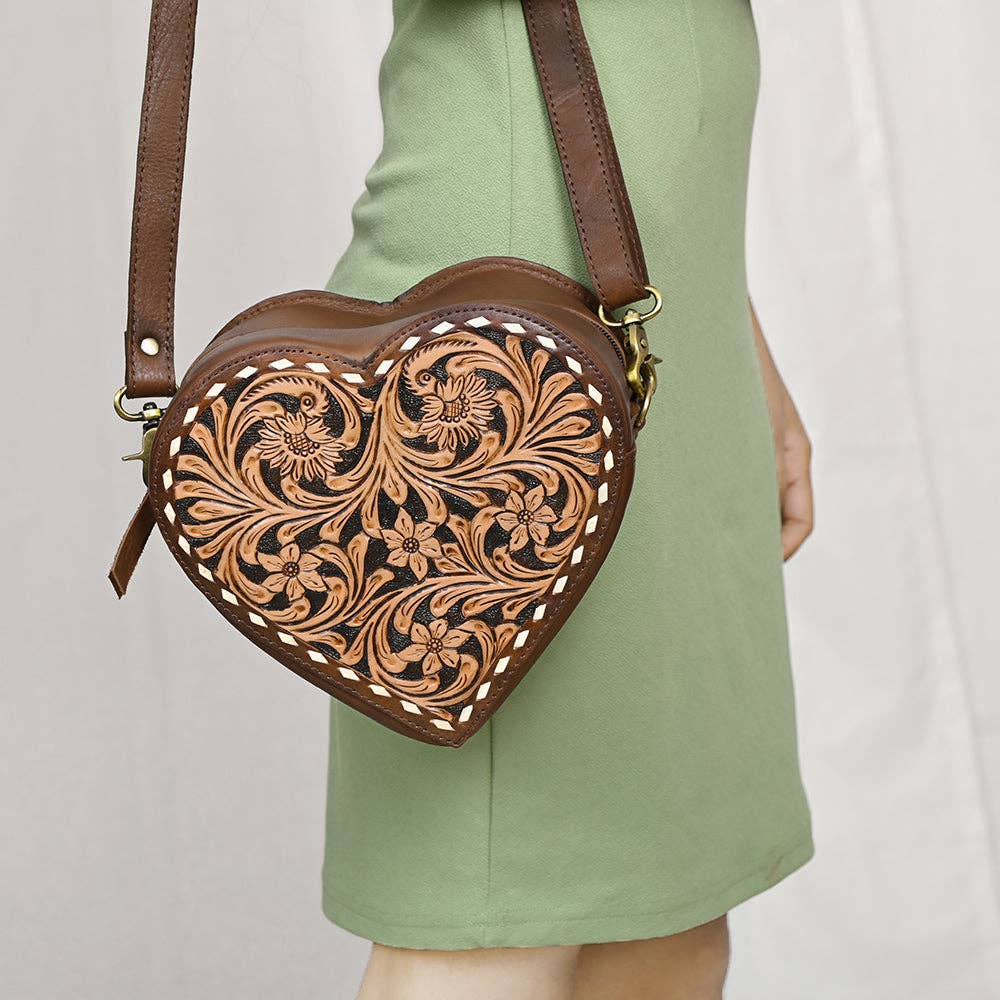 ADBGA430 American Darling Canteen Hand-Tooled Leather Crossbody Bag Western Floral Design: ADBGA430A