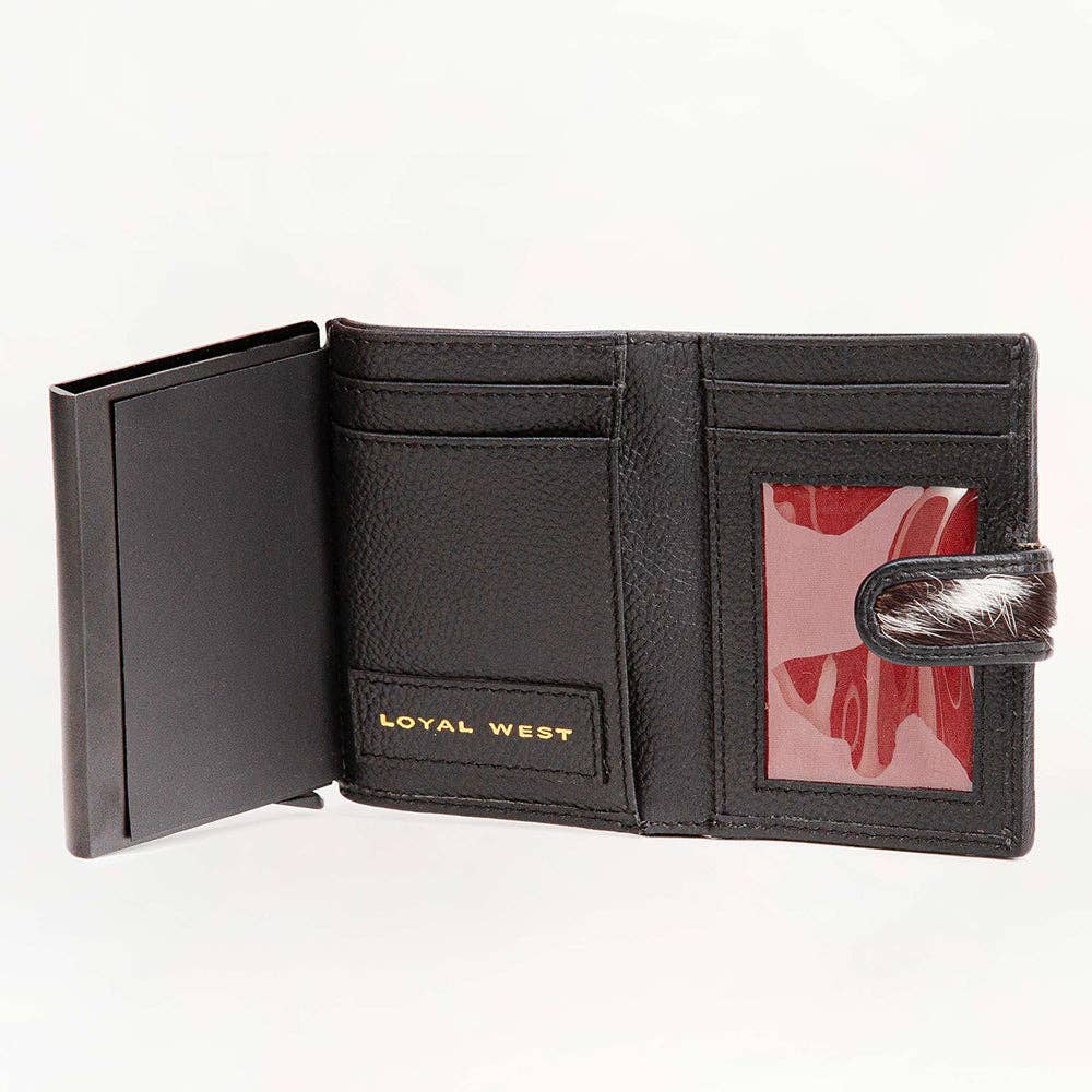 Loyal West My Prairie Credit Card Holder: Black And White Cowhide