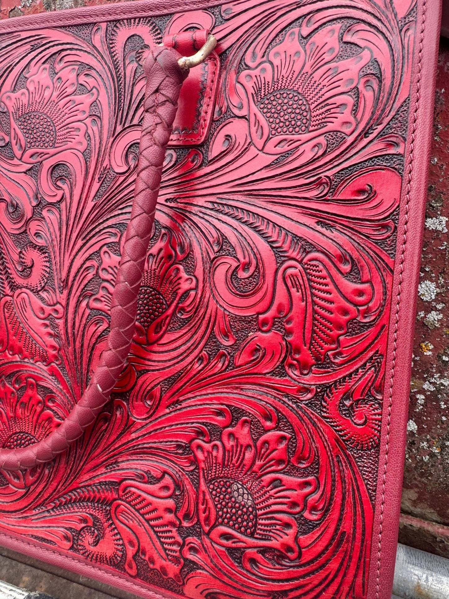 Deep Cherry Red Speedy Western Genuine Leather Barrel Bag Purse: Medium