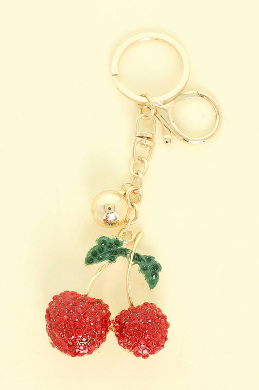 Red Crystal Rhinestone Cherry Keychain