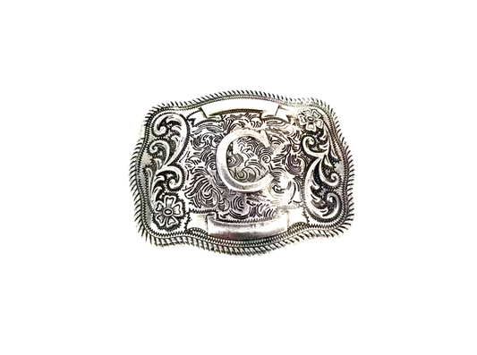 Western Filigree Initial Belt Buckle: C