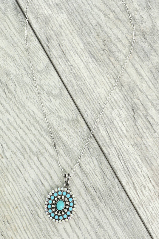 Western Crystal Turquoise Pendant Necklace