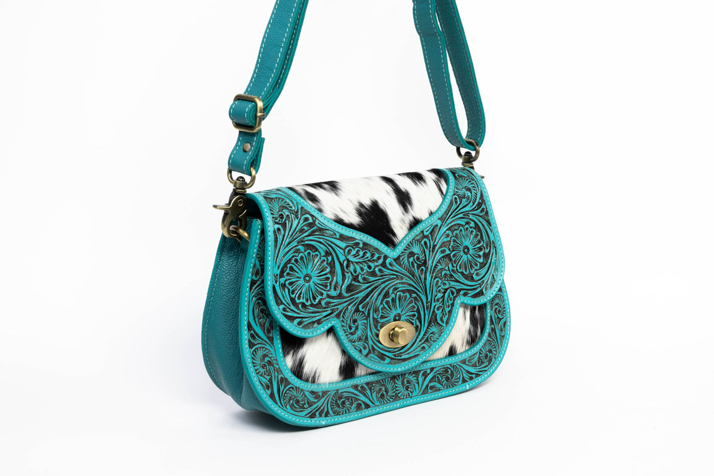 Turquoise Scalloped Flap Leather Purse ABHB 18-25204