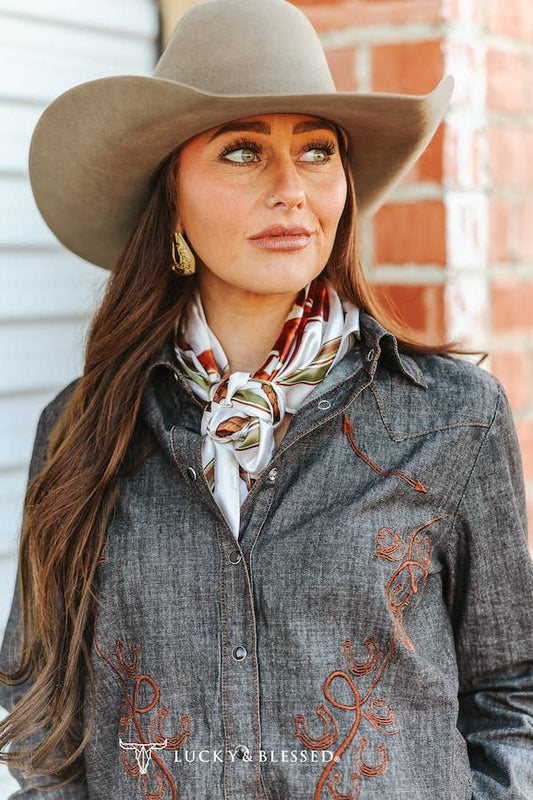 Cream Buffalo Rodeo Printed Wild Rag