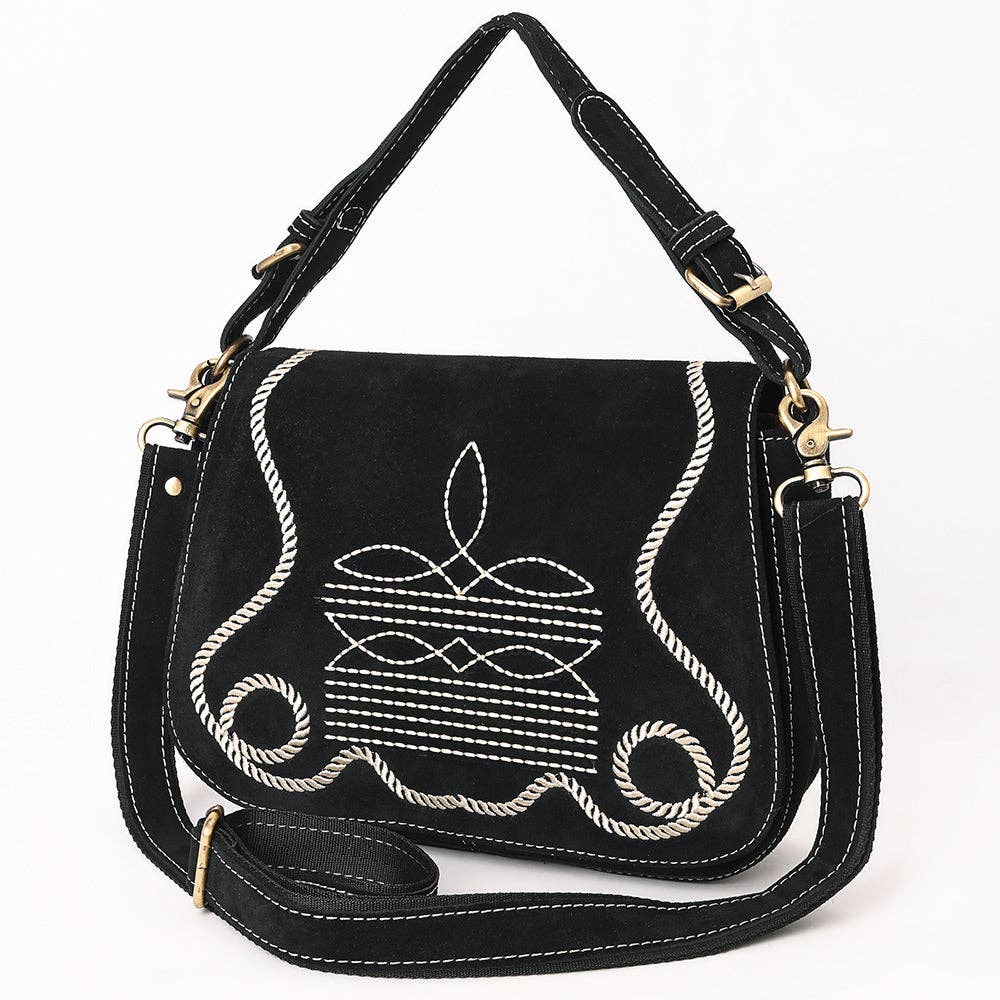 Black Crossbody Genuine Western Suede Leather women bag: ADBGA670A