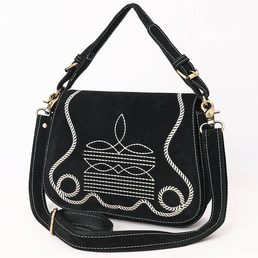 Black Crossbody Genuine Western Suede Leather women bag: ADBGA670A