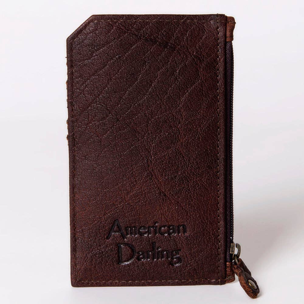 ADCCM101 Leopard Print Cowhide & Brown Leather Zipper Card Holder - Western Slim Wallet: ADCCM101N