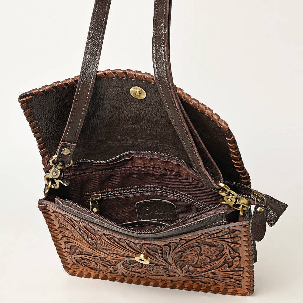 The Western Whirl-Genuine Leather Tooled Handbag: OHA119