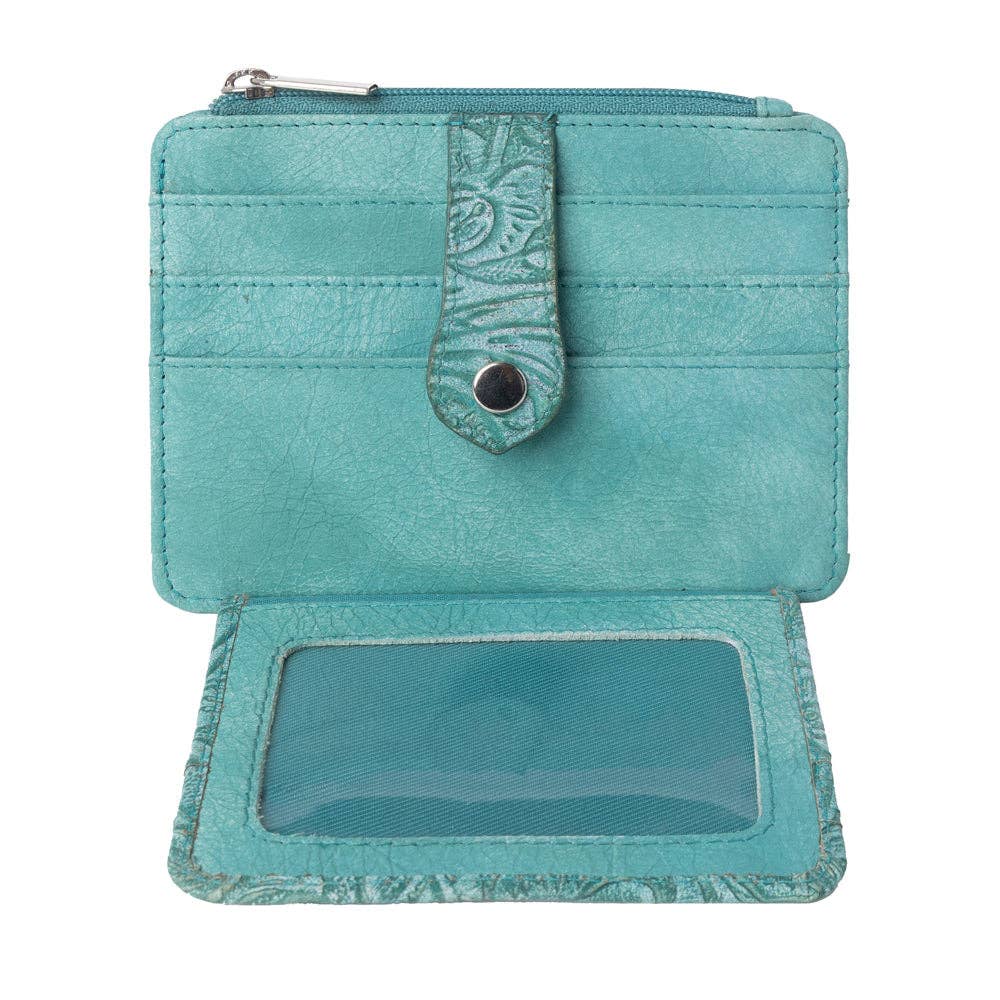 Driftwood Cove Embossed Leather Credit Card Holder in Ocean Sage: Ocean Sage