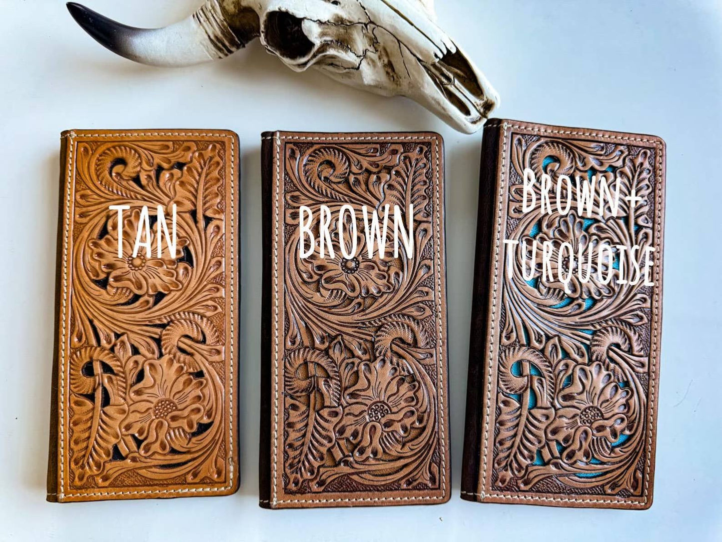 Western Genuine Tooled Leather Bi-Fold Wallet : Brown