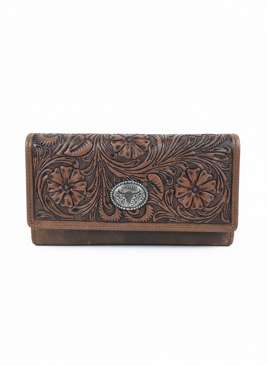 Women’s Brown Leather Wallet Floral Filigree ABLW 18-25203