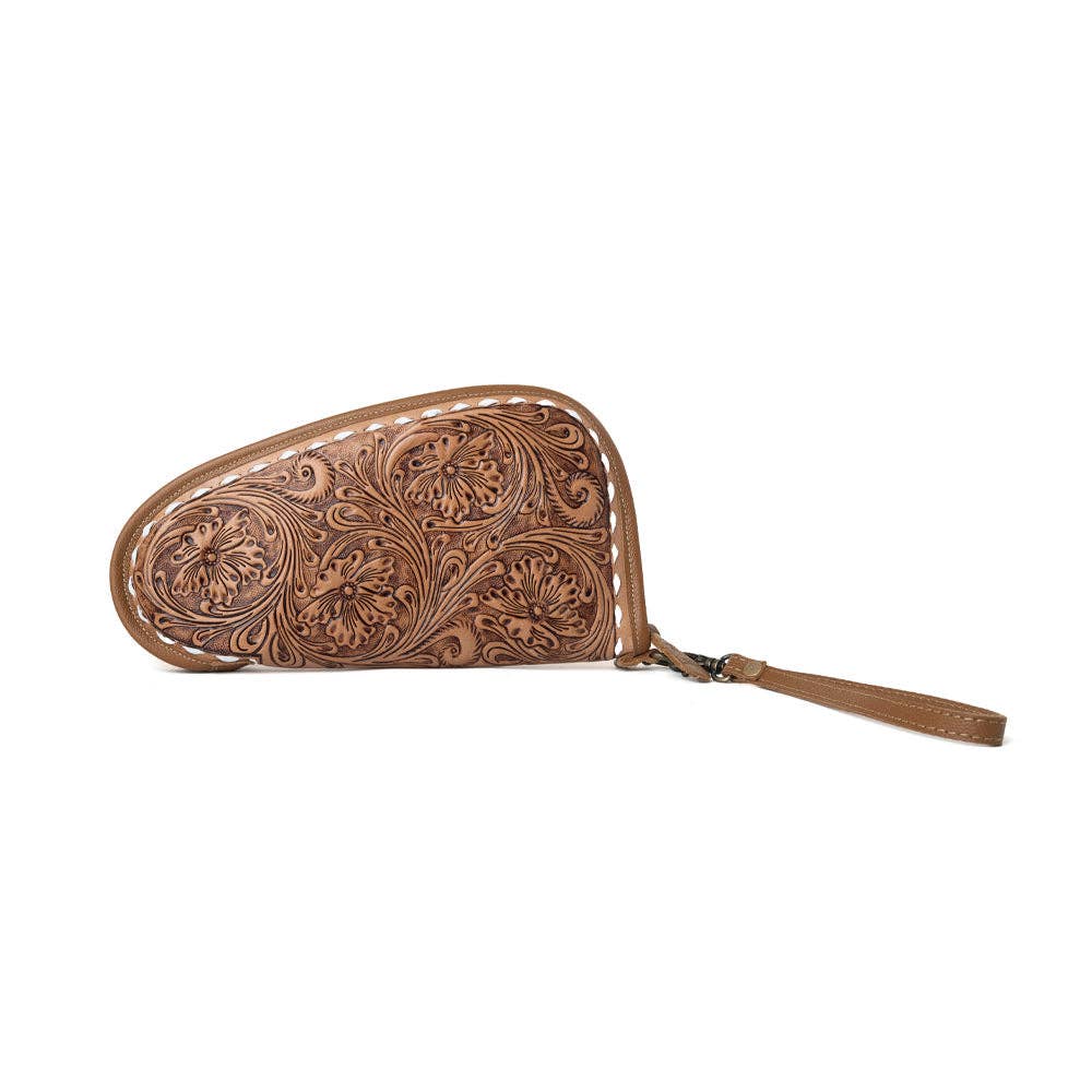 Bronzefall Handtooled Leather Gun Case in Saddle Tan: Saddle Tan
