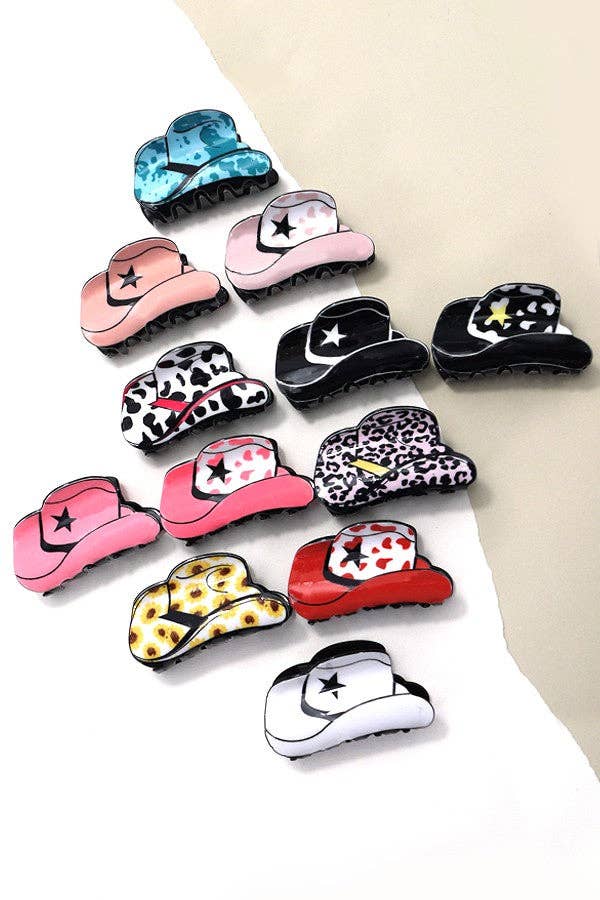 WESTERN COWGIRL BOOT HAIR CLAW CLIPS  40H569: COW WHITE