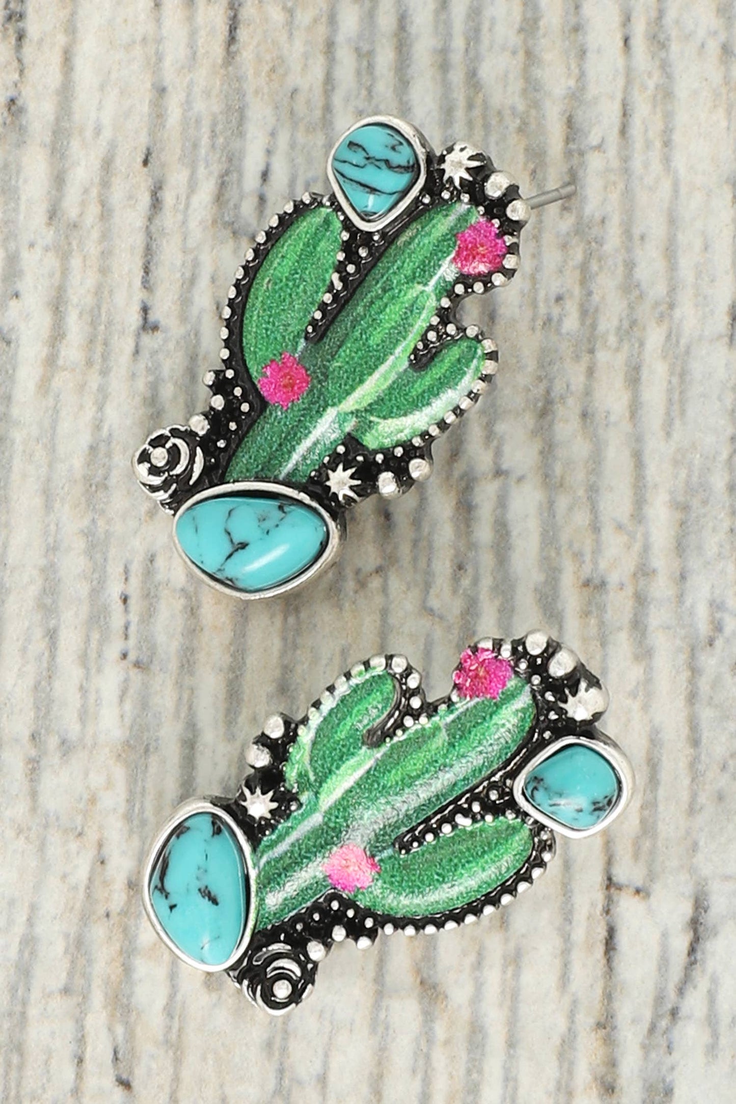 Western Turquoise Cactus Post Earrings