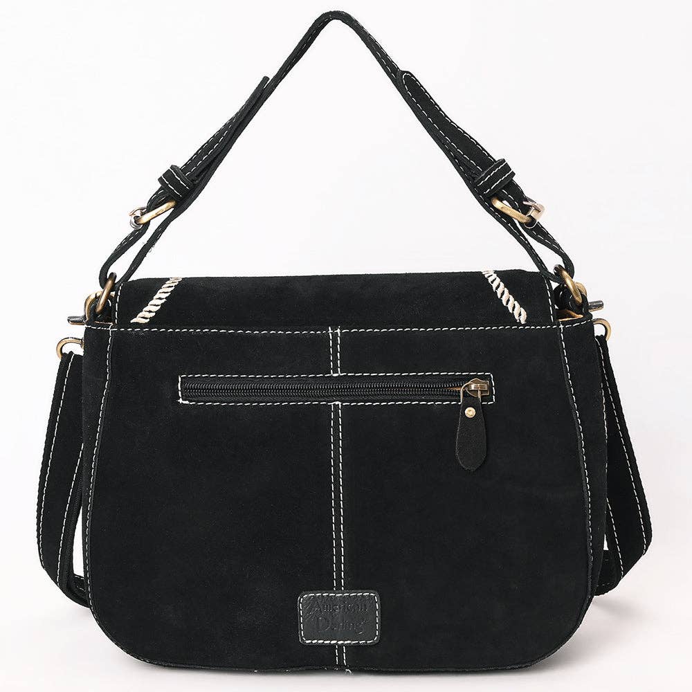 Black Crossbody Genuine Western Suede Leather women bag: ADBGA670A