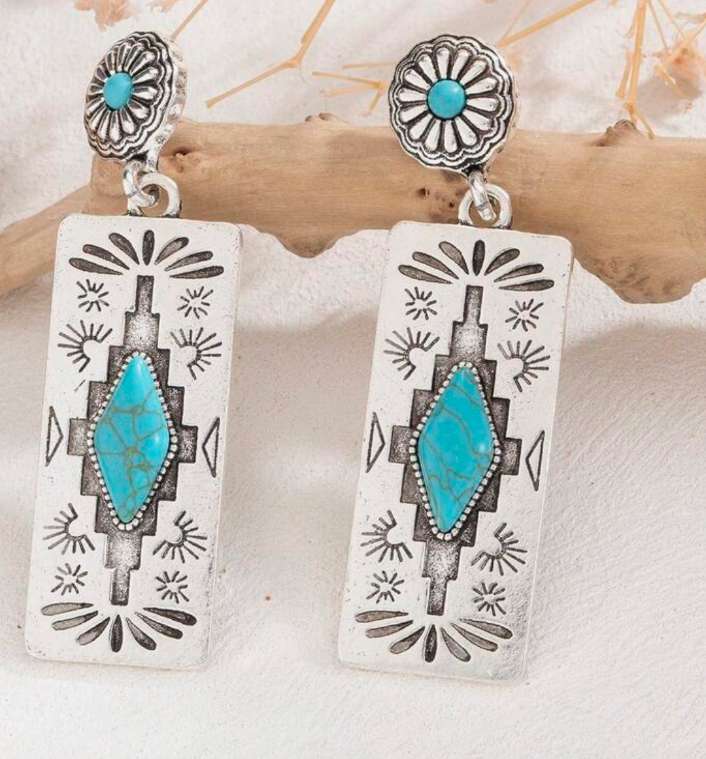 Turquoise  Western Style drop earrings 