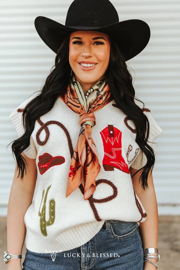 Beige Cow Skull Western Brand Printed Wild Rag