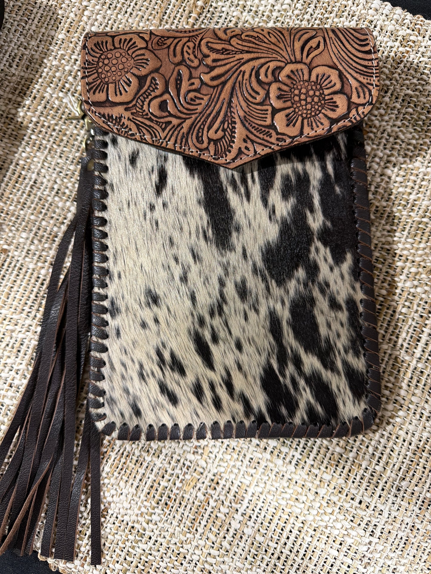 Phone Crossbody Western Tooled Leather Phone Mobile Purse: Brown 2