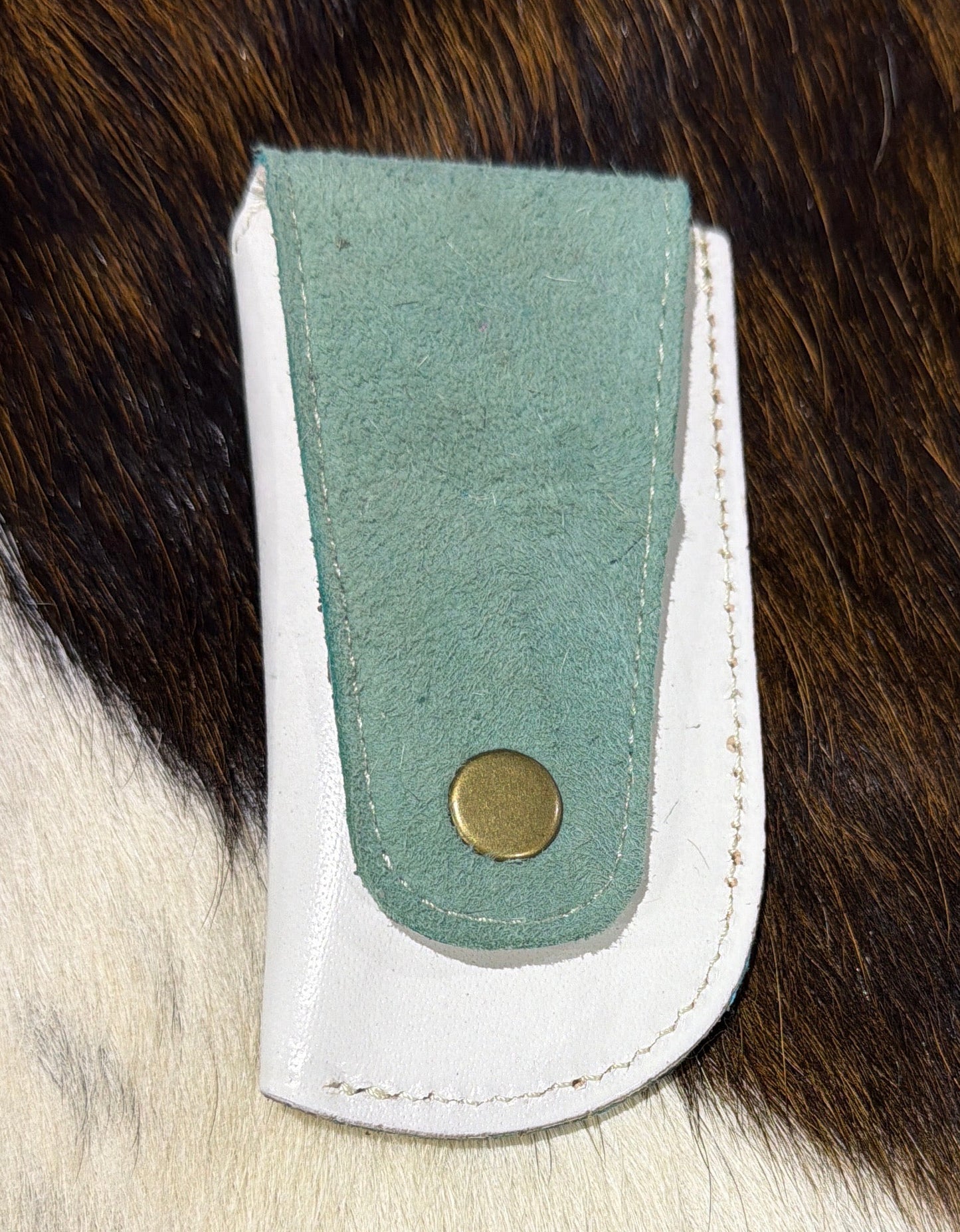 Leather Pocket Knife Sheath Genuine Leather Case Pocket: White with Turquoise