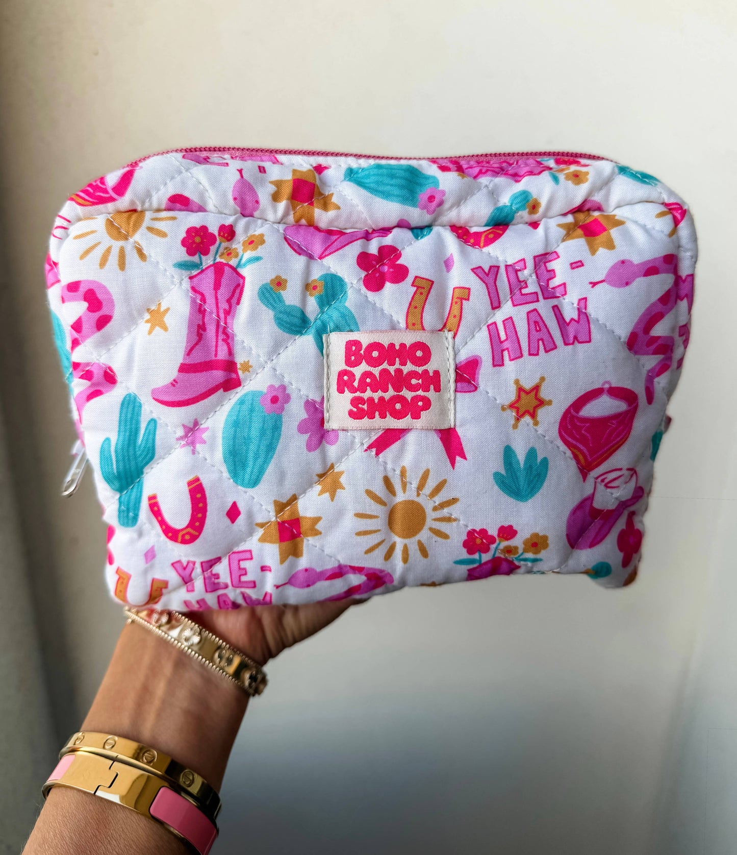 Fabric Western Makeup Bag Organizer | Cowgirl Cosmetic Bag : YEEHAW DOODLE