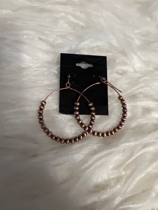 Navajo Style Pearl Round Dangle Earrings: Copper