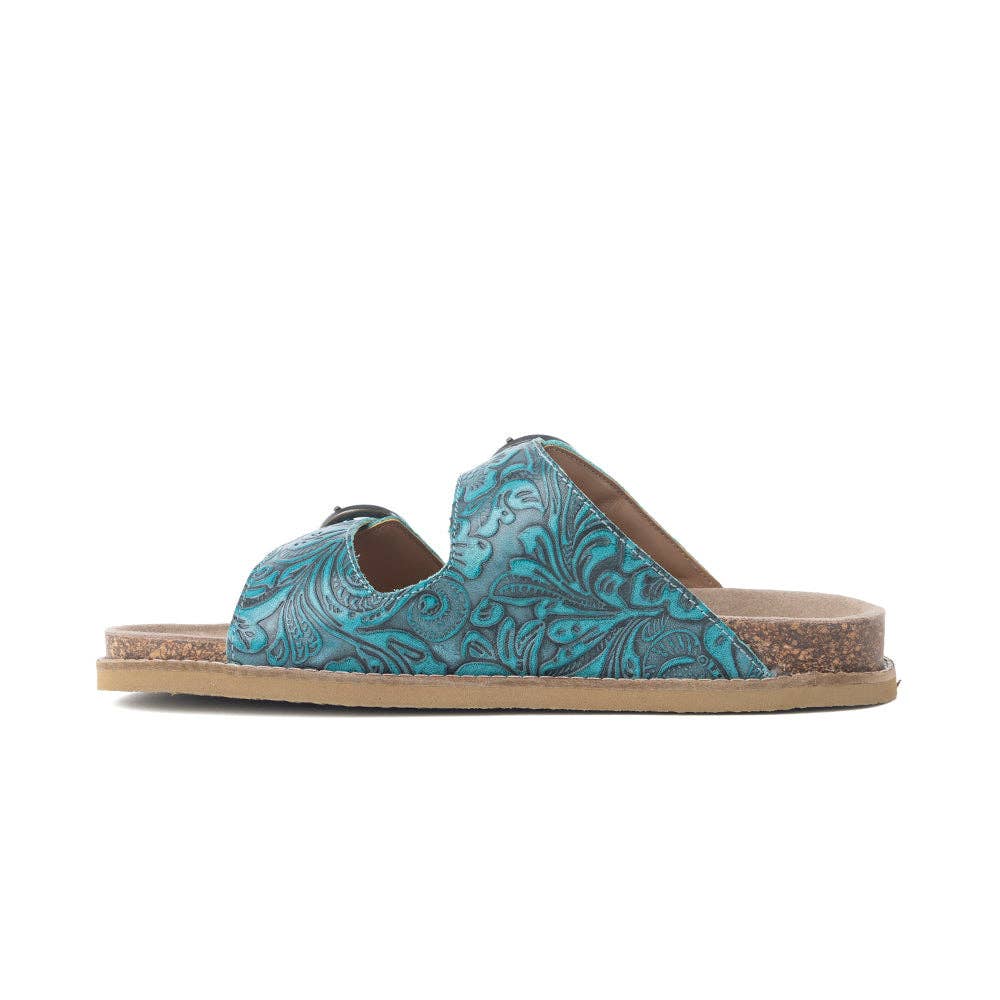 Prairie Wind Embossed Leather Sandals in Western Jade: Western Jade