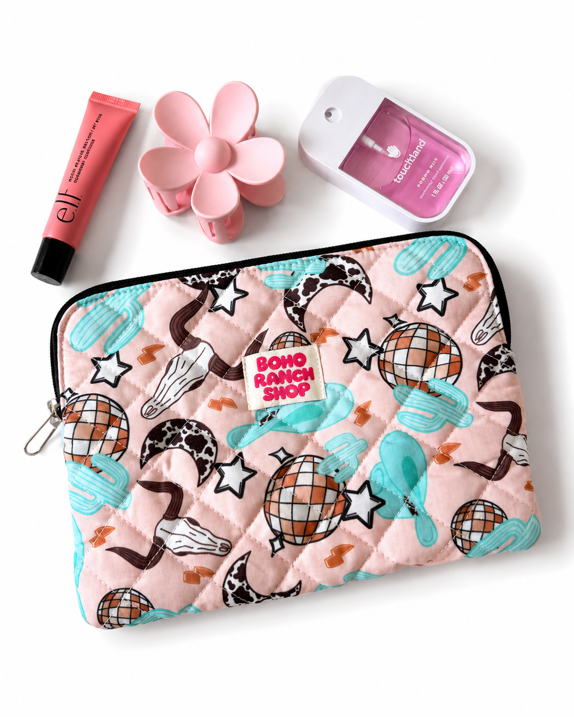 Fabric Accessory Pouch, Western Makeup Bag, Cosmetic Bag: YEEHAW DOODLE