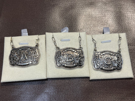 Silver Initial Buckle Necklace Select A through W