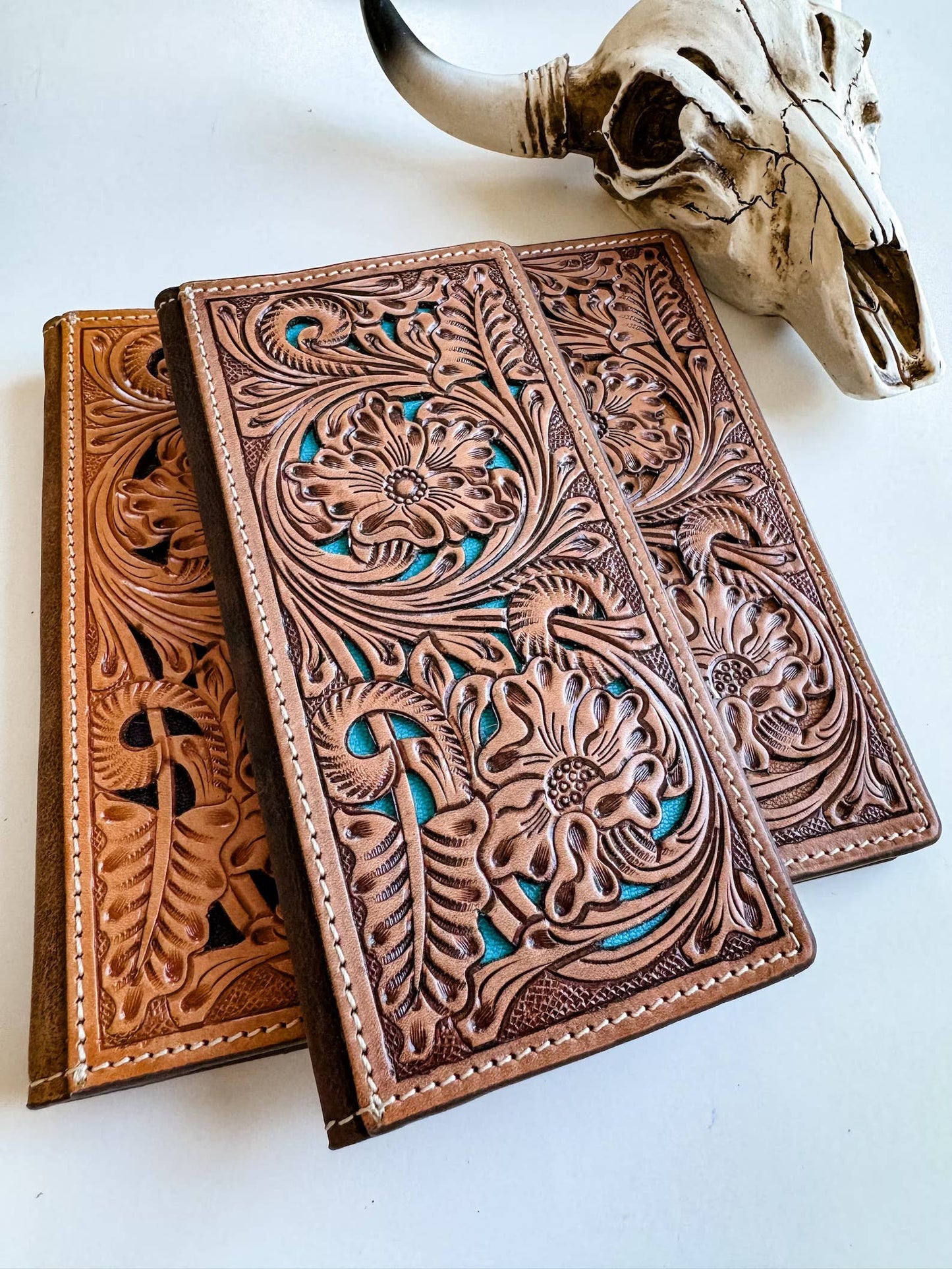 Western Genuine Tooled Leather Bi-Fold Wallet : TAN