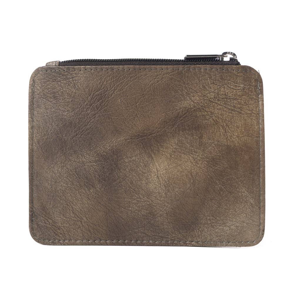 Driftwood Cove Embossed Leather Credit Card Holder in Olive Brown: Olive Brown