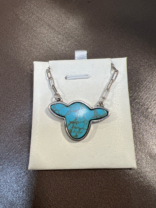 Turquoise Cow Head Necklace