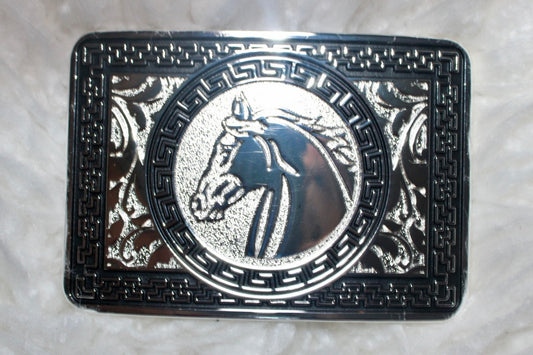 Belt Buckle - Black with Silver Horse
