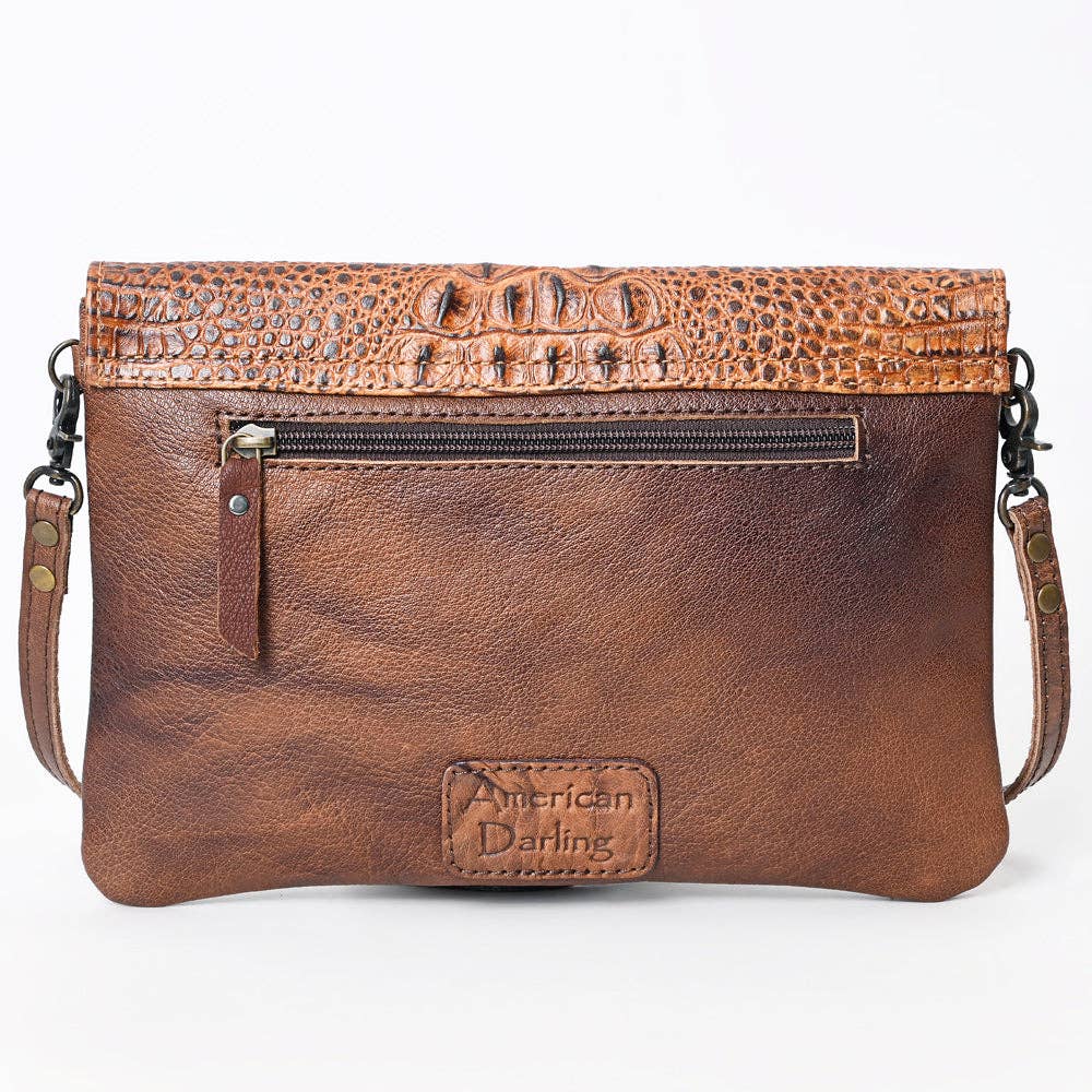 American Darling Crocodile Embossed Genuine Leather Crossbody Envelope - Western Style: ADBGS178BJ