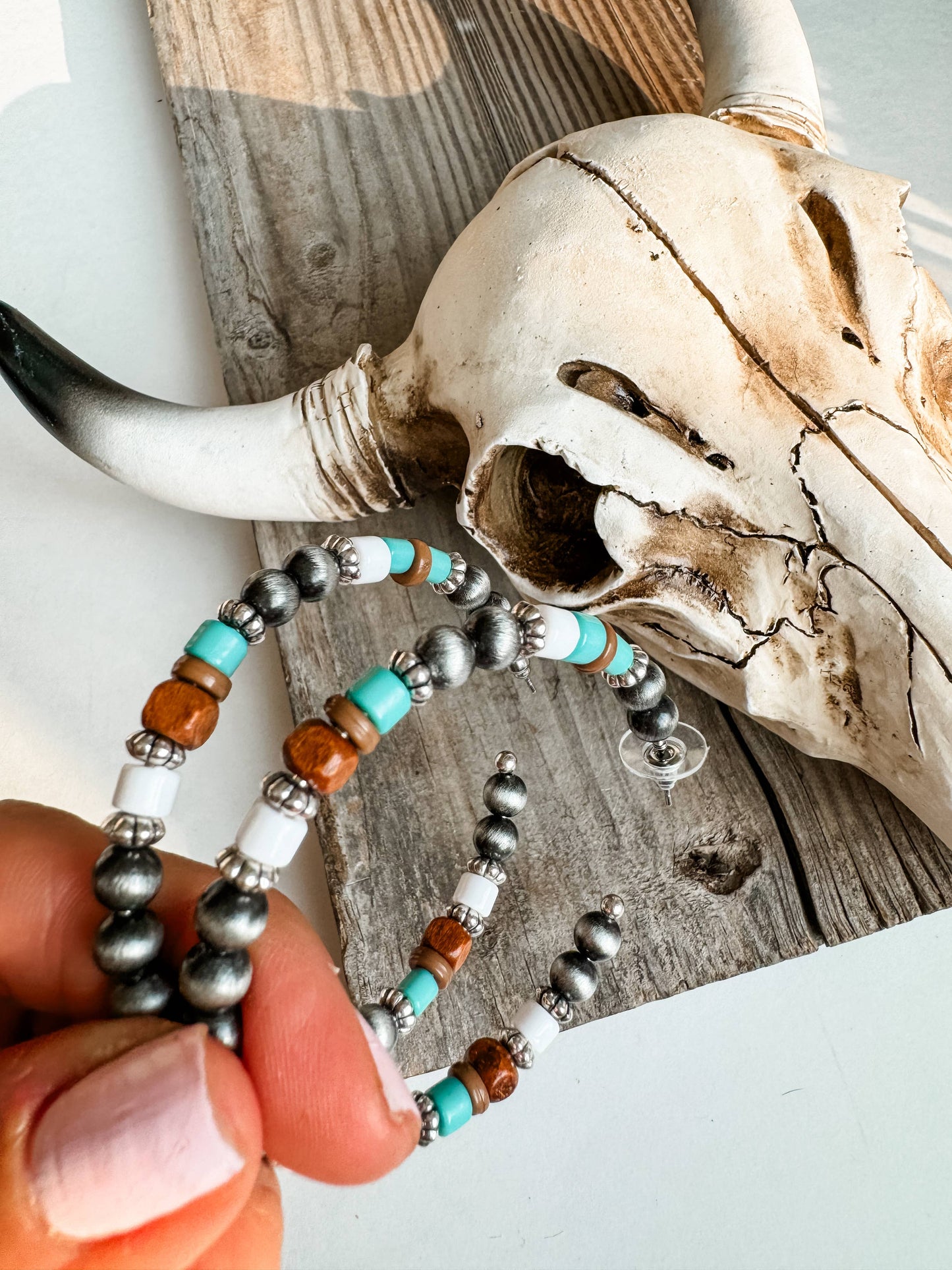 Navajo Style Pearl with Bead Hoop Earrings