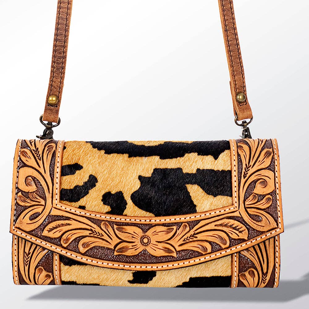 ADBG518 Cowhide Wallet Bag with Turquoise Hand-Painted Leather Accents: ADBG518JAU